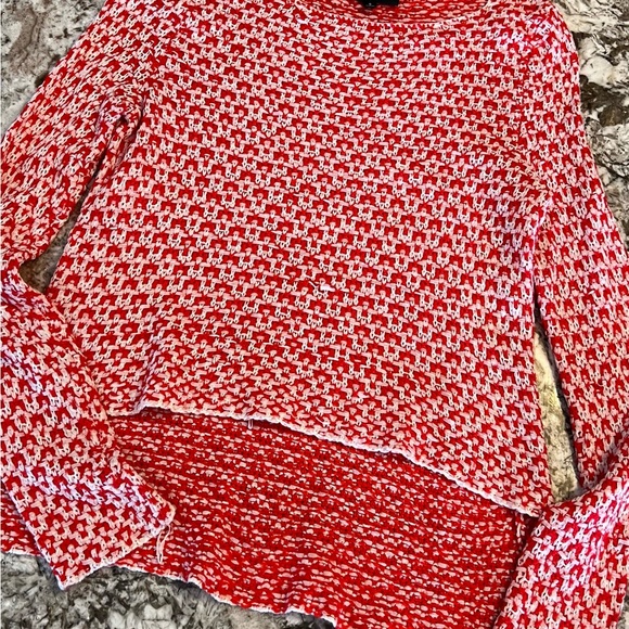 S Womens Romeo + Juliet Couture Pullover Sweater Top Long Sleeve Red White Small - Picture 9 of 9